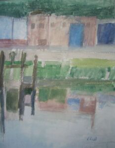 Riverside 2000, Watercolour (framed), 20x15cm