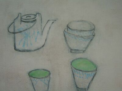 Bowls and Teapot 2005, Oil on canvas, 22x35cm