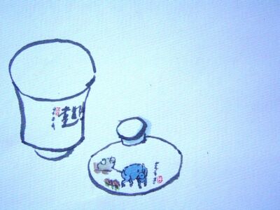 China Pot with Painted Lid 2005, Watercolour (framed), 38x36cm