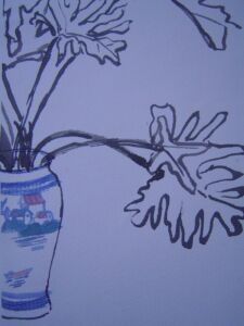 Vase with Cheese Plant 2005, Watercolour, 19x35cm
