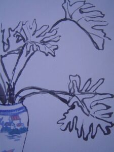 Vase with Cheese Plant 2005, Watercolour, 19x35cm